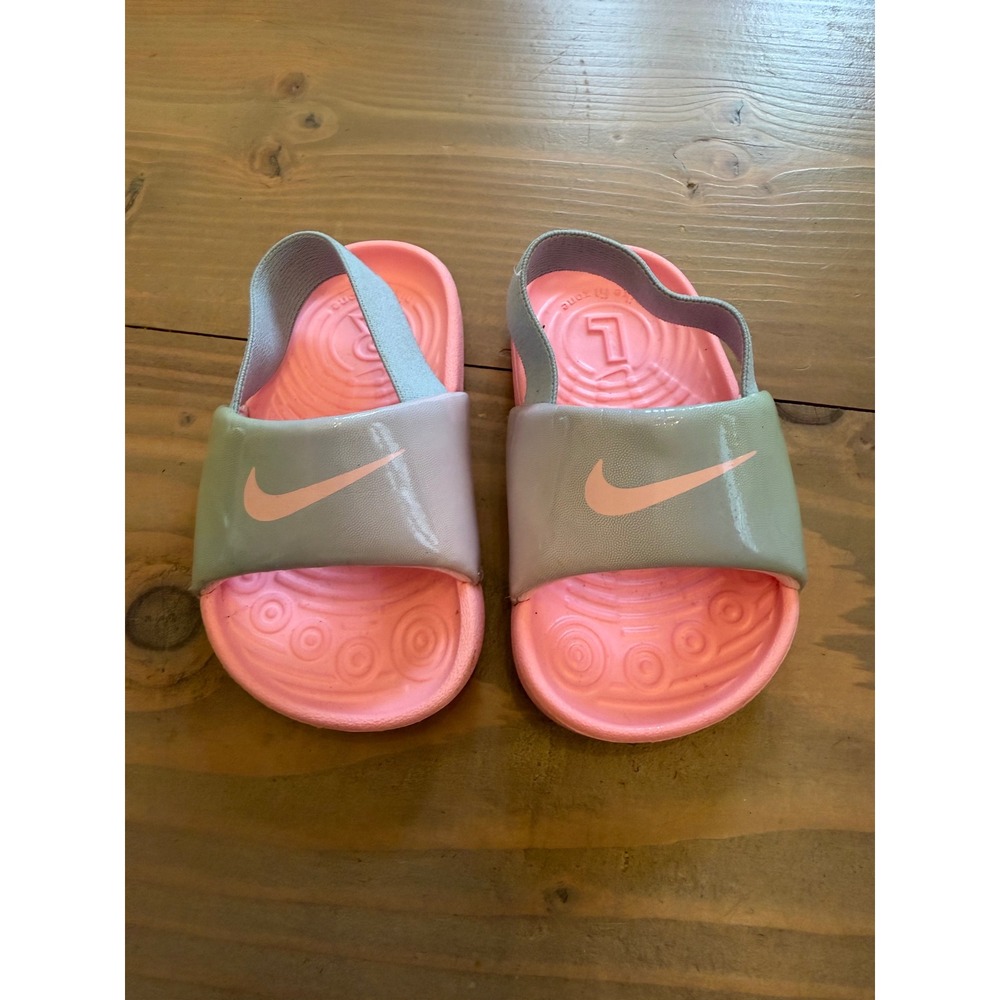 Nike Kawa Slide Toddler Girls Pink Iridescent Silver SandalsSize 4C Baby Girl